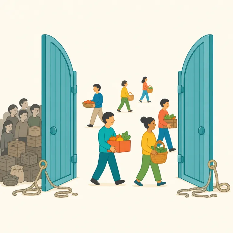 liberalization（自由化・名詞）の覚え方イラスト — liberal を「制限が少なく、自由寄り」と押さえ、-ization は名詞化の「〜化」