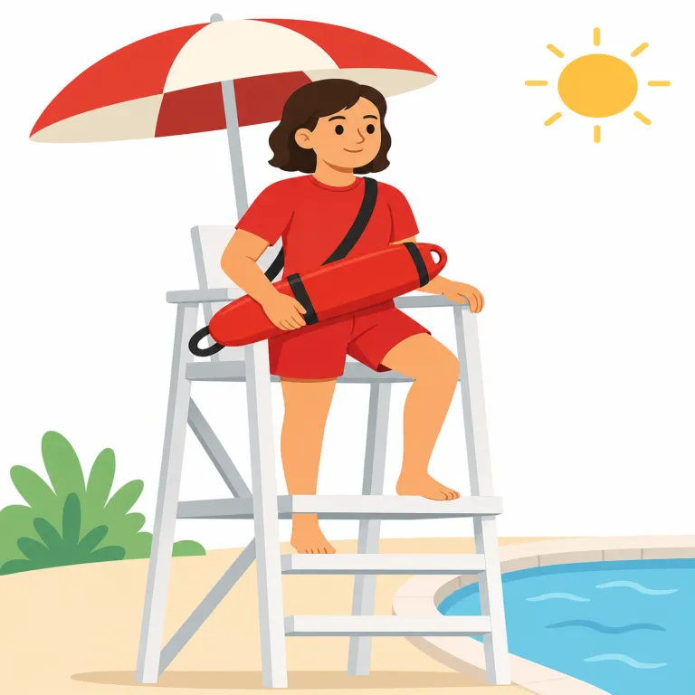 lifeguard（救命員 / 監視員・名詞）の覚え方イラスト — `life` と `guard` に分けると覚えやすいです
