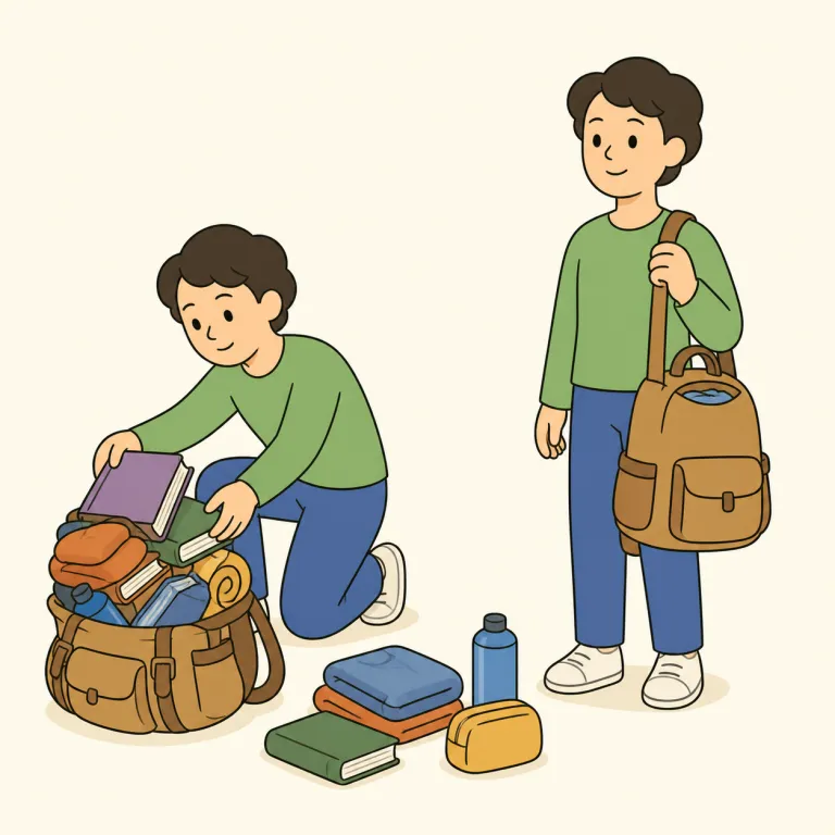 lighten（軽くする・動詞）の覚え方イラスト — `lighten` は `light`「軽い」+ `-en`「〜にする」と考えると、重さや負担を軽い状態にする意味を覚えやすい