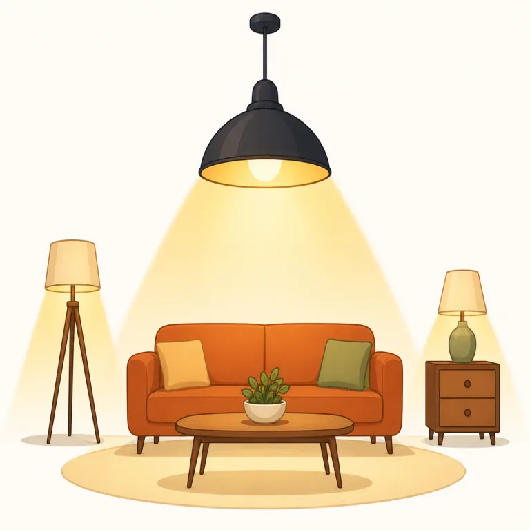 lighting（照明・名詞）の覚え方イラスト — `lighting` は `light`「光」から連想できるが、単なる光そのものではなく、部屋・舞台・通りなどをどう明るくするかという「照明」全体を指す名詞