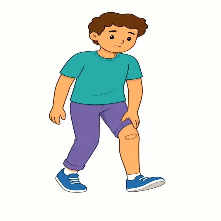 limp（足を引きずる・動詞）の覚え方イラスト — 動詞の limp は、歩く動作の中でも「片足を信用できず、かばいながら進む」動きに絞って覚えます
