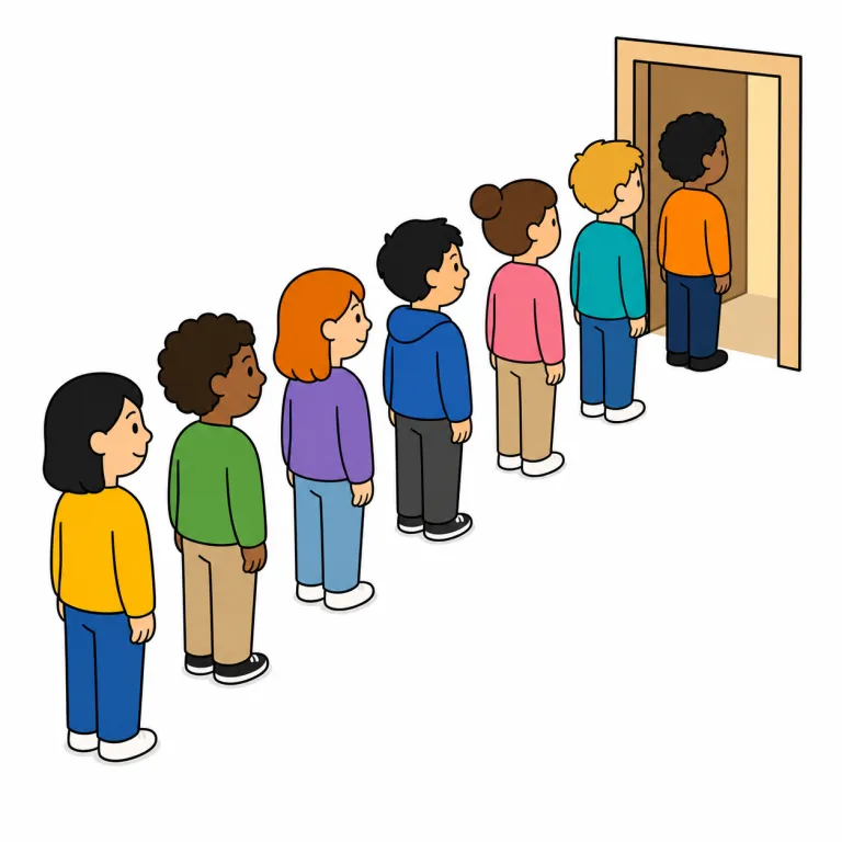 人々が順番を待って一列に並ぶ、line「列、行列」のイラスト