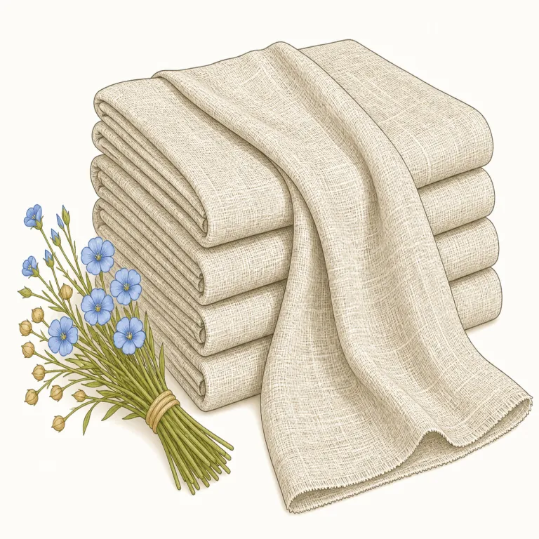 linen（亜麻布・名詞）の覚え方イラスト — conservatory は conserve「保つ、守る」と同じ語根を持ち、植物をよい状態で保つ場所と考えると覚えやすいです