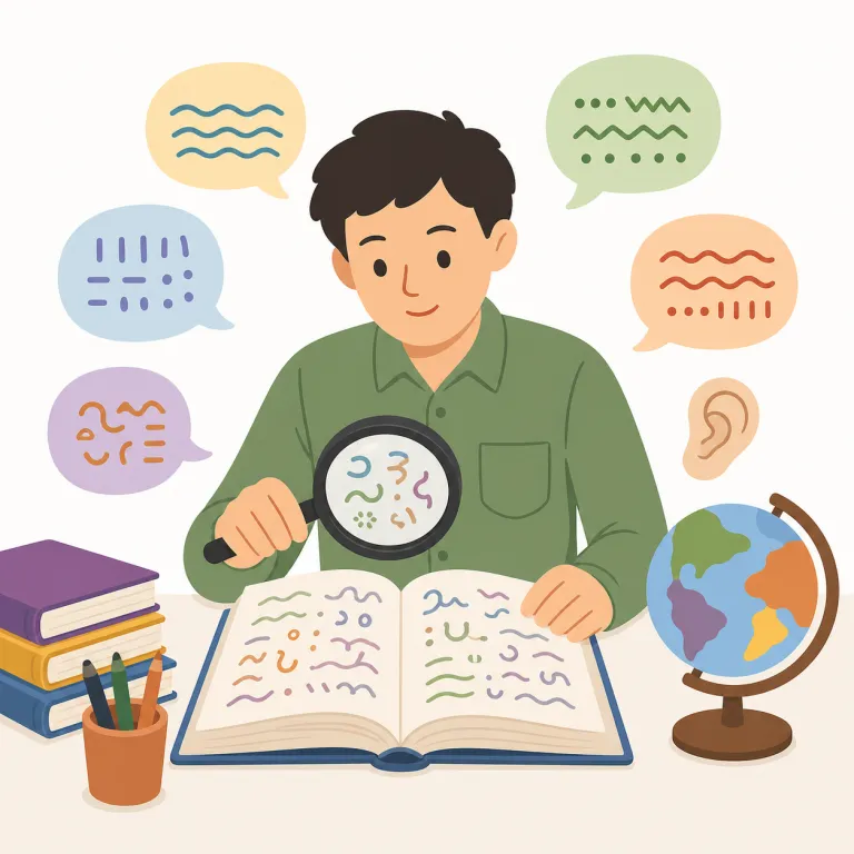 linguist（言語学者・名詞）の覚え方イラスト — linguist は bilingual や multilingual の lingui- と同じ「language 系」の仲間として覚えると残りやすい