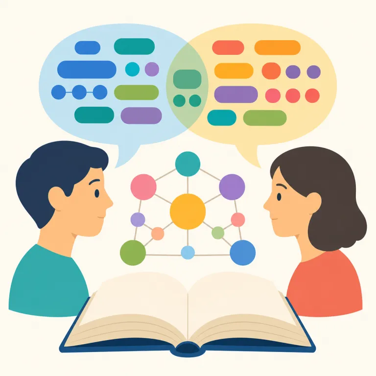 linguistic（言語的な・形容詞）の覚え方イラスト — この意味の linguistic は、学問名としての「言語学の」ではなく、言葉や表現の形式に関わる「言語的な」という広い形容詞として覚える