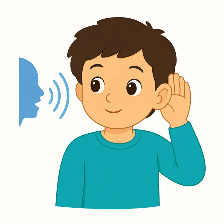 listen（聞いてください・動詞）の覚え方イラスト