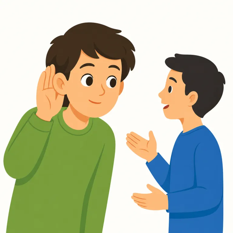 listen to（聞く・句動詞）の覚え方イラスト — listen to は hear「自然に聞こえる」と違い、音楽・話・説明などへ意識を向けて耳を傾ける動作を表します