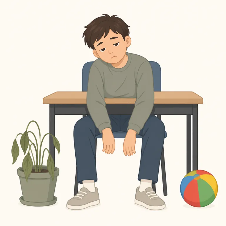 listless（気だるい・形容詞）の覚え方イラスト — -less が「〜がない」だと分かれば、careless, hopeless と同じ型で「何かが欠けた状態」の語だと覚えやすい