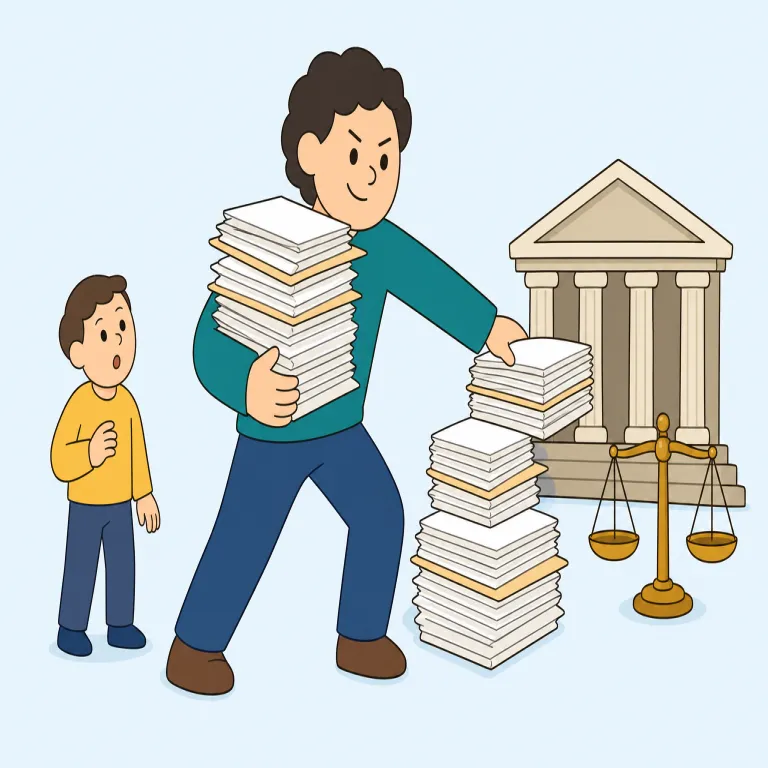 litigious（訴訟好きな、訴訟を起こしがちな・形容詞）の覚え方イラスト — litigious の中の lit は、法律上の争いを表す古い語に関係しています