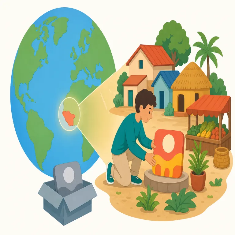localizing（位置を特定する・動詞）の覚え方イラスト — localizing は local「場所の」と locate「場所を突き止める」をつなげて覚えるとよいです