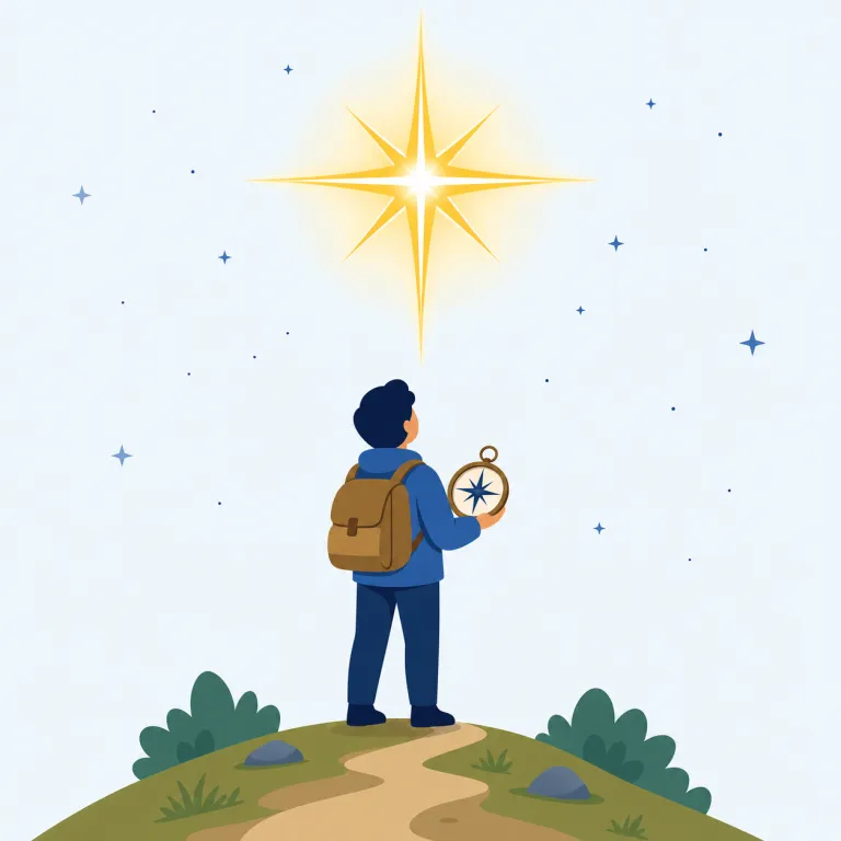 lodestar（北極星・指針となる星・名詞）の覚え方イラスト — star が入っているので、まず「空の星」を思い浮かべる