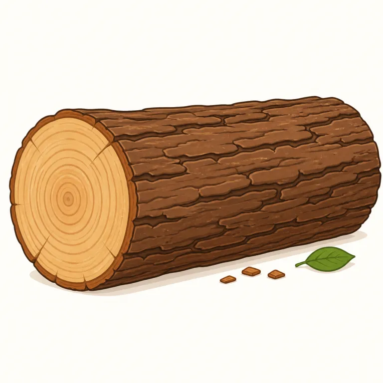 log（丸太・名詞）の覚え方イラスト — log は、切られても年輪が見えそうな太い幹が地面に横たわっている絵で覚えます
