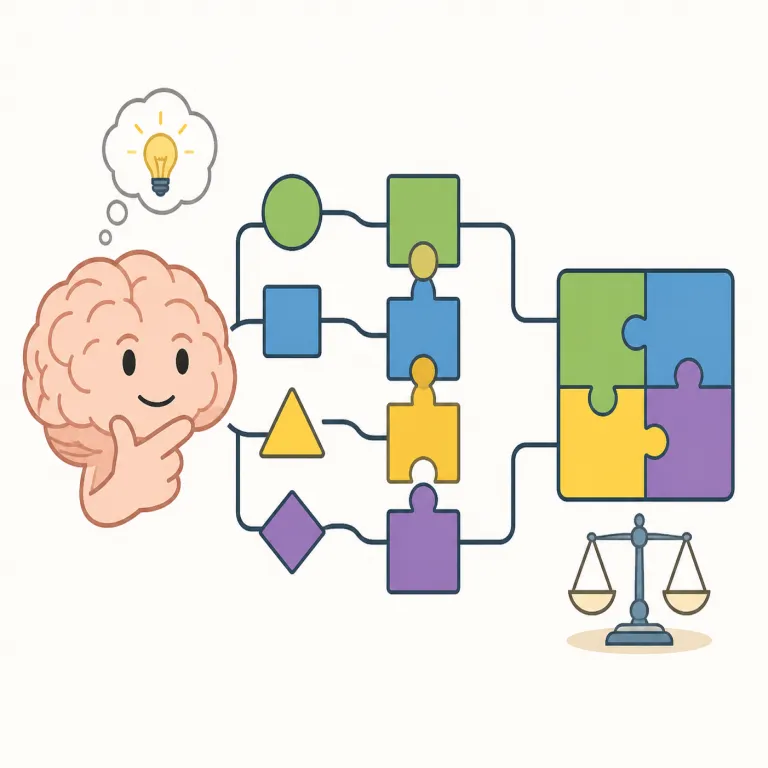 logic（論理・名詞）の覚え方イラスト — このエントリの logic は、日常的な「筋道、道理」ではなく、議論や推論を成り立たせる形式的な「論理」として覚える