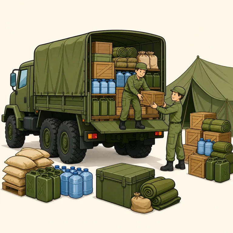 logistics（兵站・noun）の覚え方イラスト