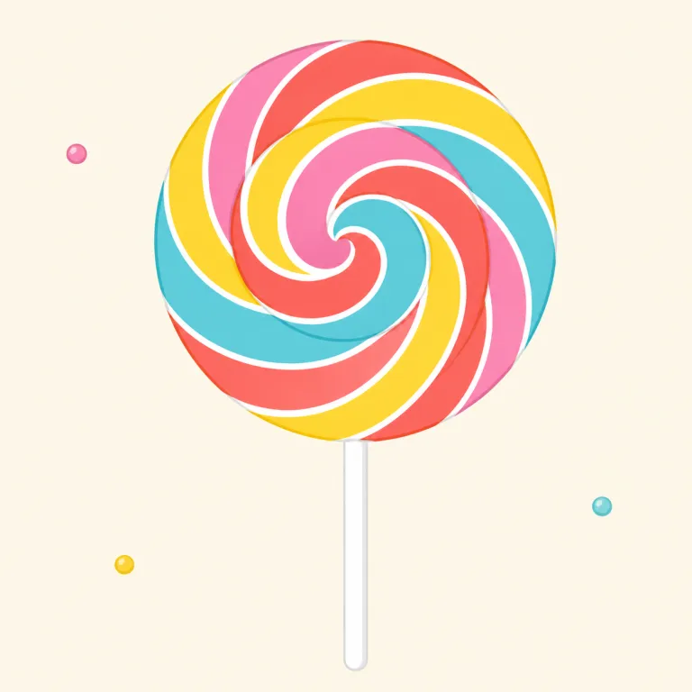 lollipop（棒付きキャンディー・名詞）の覚え方イラスト — lollipop は細かく意味分解するより、「棒の先に丸いキャンディーが付いていて、子どもが手に持ってなめている」場面ごと覚えるのが近道です