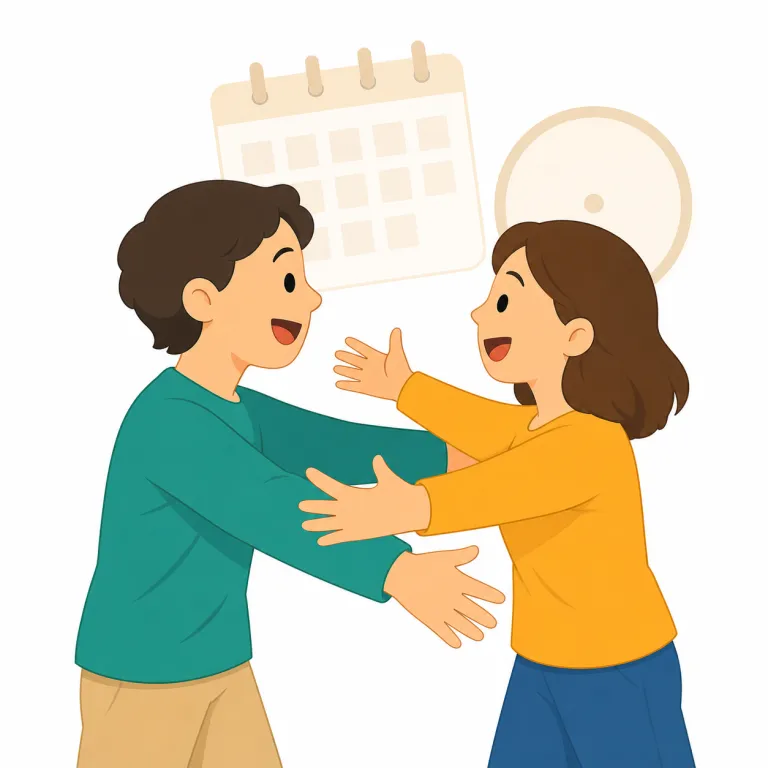 long time no see（久しぶり・イディオム）の覚え方イラスト — long time と no see の2塊で覚えると残りやすい表現です
