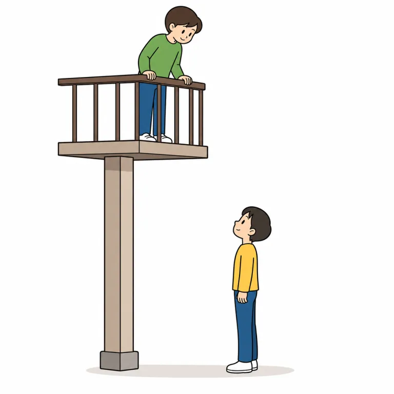 look down on（見下ろす・phrasal_verb）の覚え方イラスト