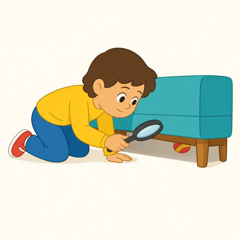 look for（探す・句動詞）の覚え方イラスト — look for の「探す」は、まだ見つかっていない具体的な人・物・情報に目を向けて見つけようとする動作です