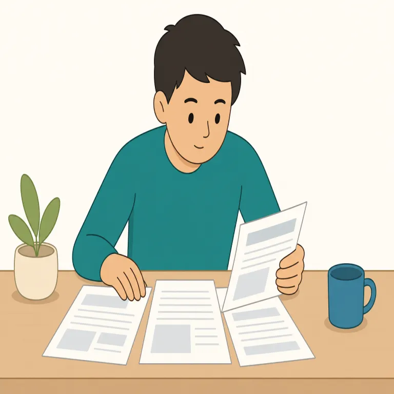 look over（ざっと確認する、目を通す・句動詞）の覚え方イラスト — まず基本の look を土台にし、over が付くと「上から全体に目を走らせる」感覚になる、と覚えると定着しやすいです