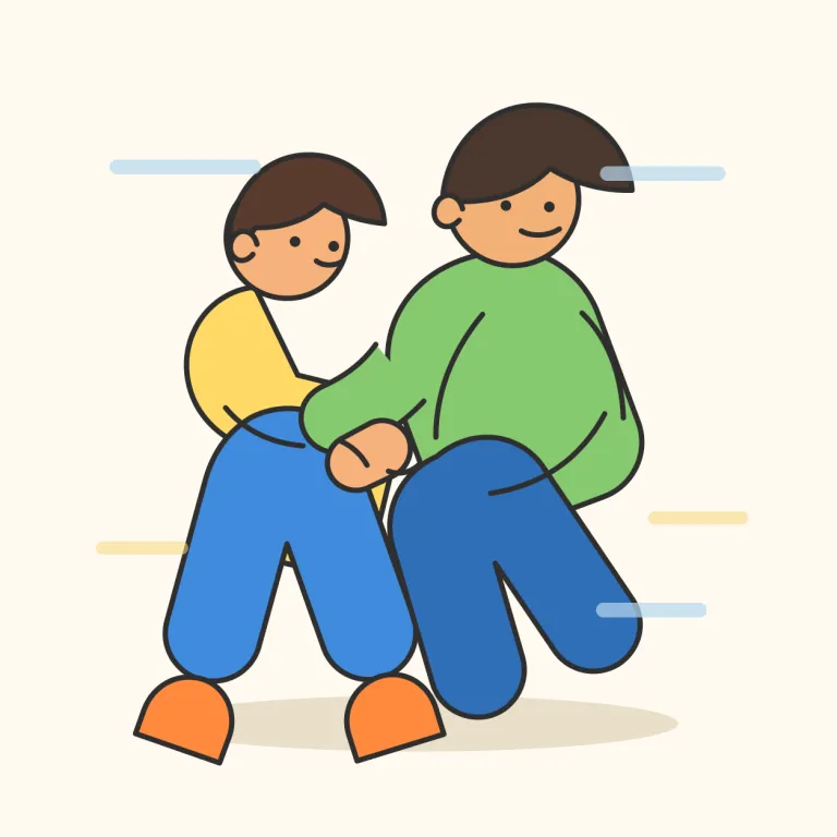 look to（頼る・句動詞）の覚え方イラスト — この「頼る」の look to は、困ったときに助けや判断を求める相手の方へ目を向けるイメージです
