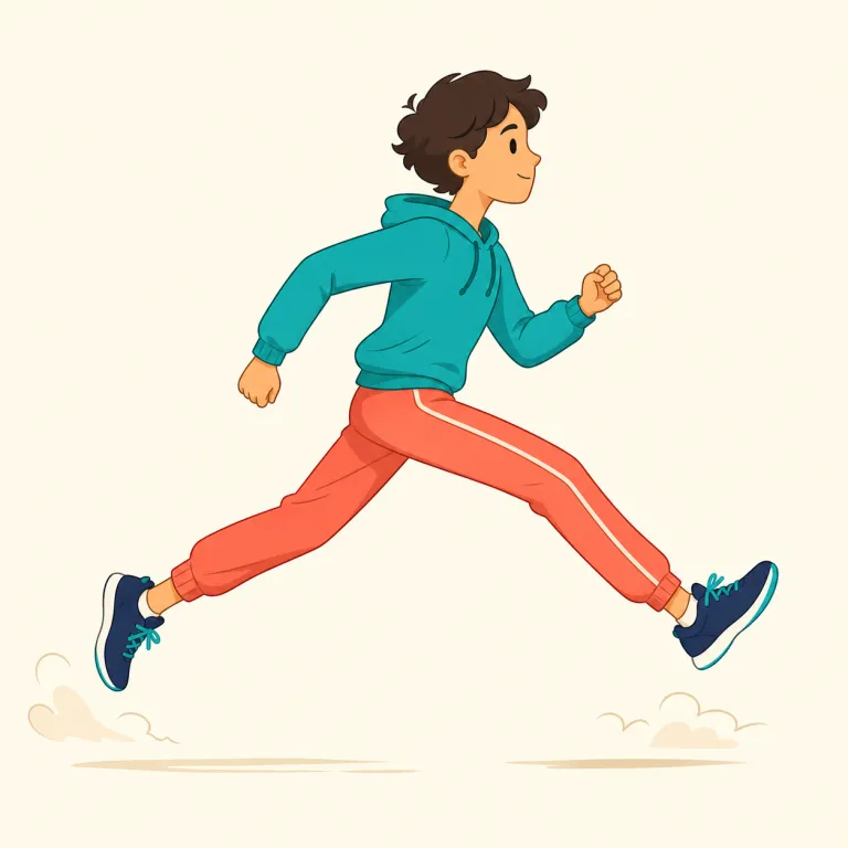 lope（大股で走る・動詞）の覚え方イラスト — lope は run よりも歩幅が大きく、力まず滑らかに進む走り方を表す