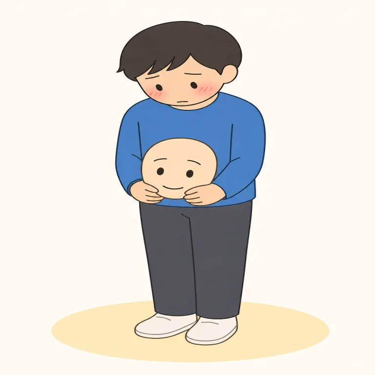 lose face（面子を失う・イディオム）の覚え方イラスト — 「face」はここでは「顔」そのものではなく、「人前の顔＝体面・評判」