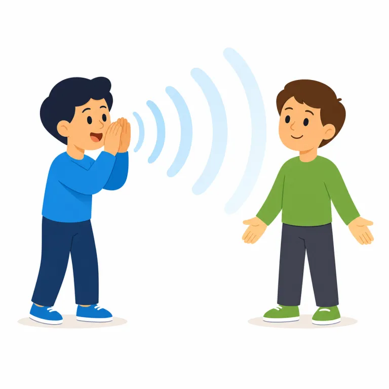 loud and clear（大きく明瞭に・イディオム）の覚え方イラスト — loud は「音量が大きい」、clear は「濁りや邪魔がなく明瞭」