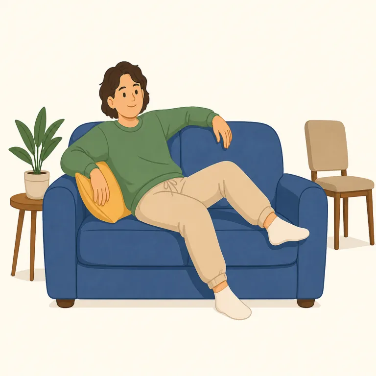 lounge（くつろぐ・verb）の覚え方イラスト