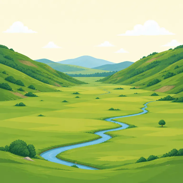 lowland（低地・名詞）の覚え方イラスト — low と land がそのまま合体した形なので、まず「低い土地」と機械的に分解して覚えるのが最短です