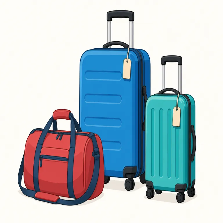 luggage（荷物・名詞）の覚え方イラスト — travel, suitcase, carry, check-in とセットで覚えると定着しやすい語です