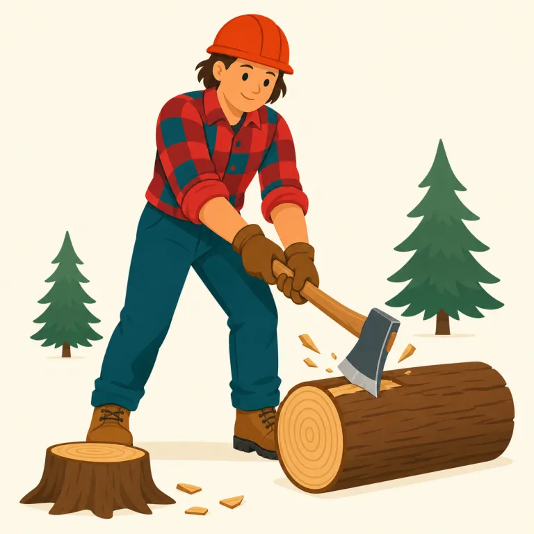 lumberjack（木こり・名詞）の覚え方イラスト — まず jack を「作業する男・人」が入る語として見て、lumberjack は「lumber を扱う人」とひとかたまりで覚える