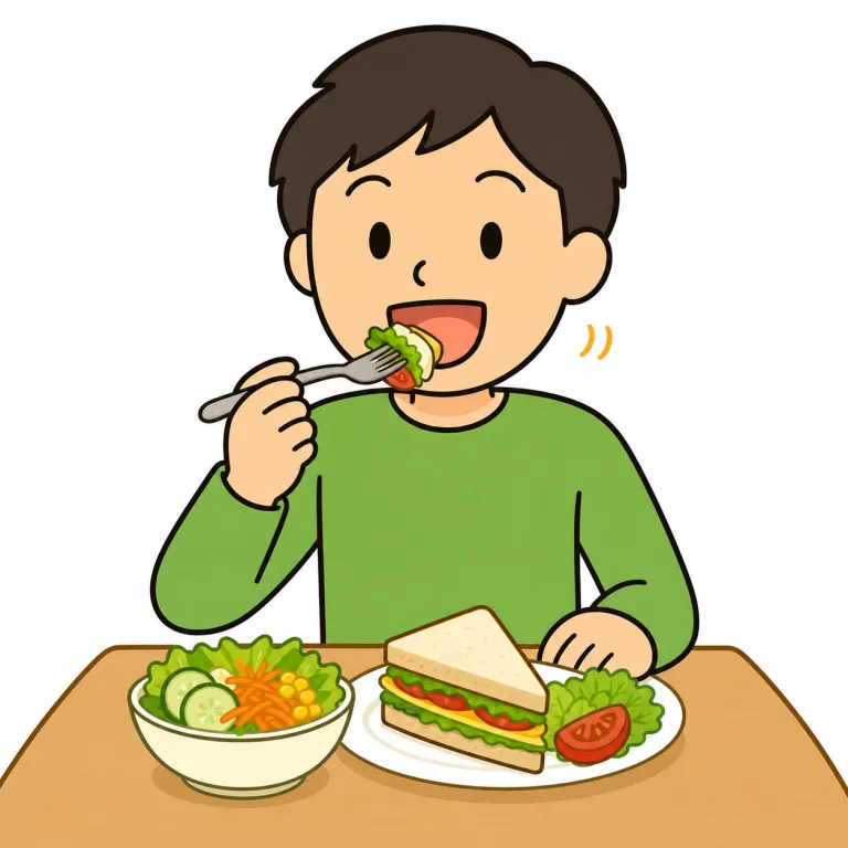 lunch（昼食をとる・verb）の覚え方イラスト