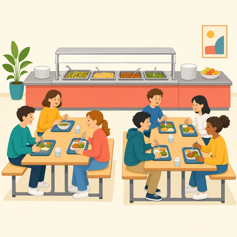 lunchroom（食堂・名詞）の覚え方イラスト — lunch + room の直球な複合語として覚えるのが最短です
