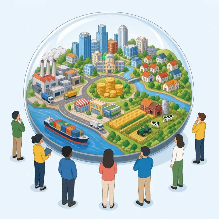 macroeconomics（マクロ経済学・名詞）の覚え方イラスト — macro- は「大きい・全体」の感覚をもつ接頭辞で、micro-「小さい」と対で覚えると定着しやすいです