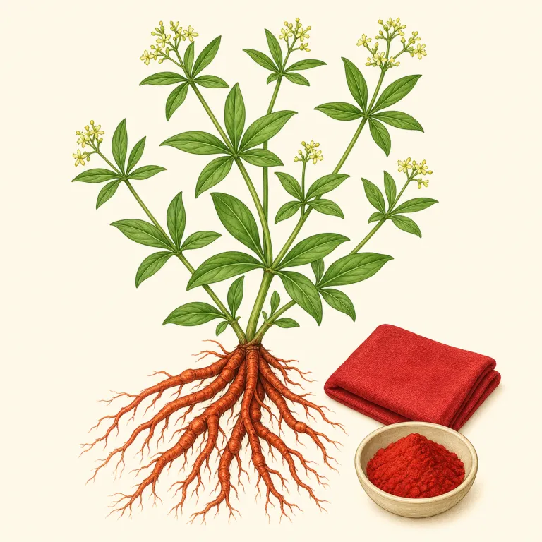 madder（茜、赤い染料をとる植物・名詞）の覚え方イラスト — madder は見た目が mad の比較級のようで紛らわしいが、ここでは形容詞ではなく「赤い染料をとる植物」の名詞