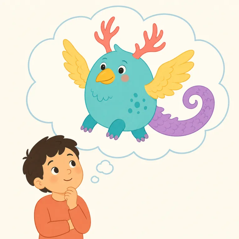 made-up（架空の・形容詞）の覚え方イラスト — make up には「話などを作り上げる」という意味があり、その結果を表す made-up は「作られた、架空の」となります