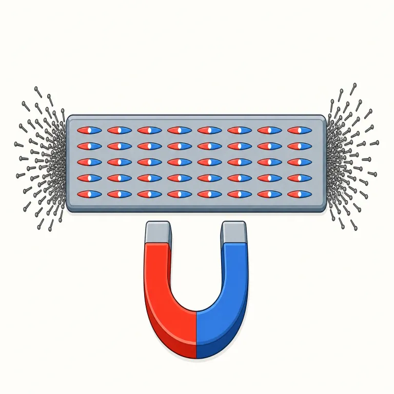 magnetization（磁化・名詞）の覚え方イラスト — まず magnet「磁石」、magnetic「磁気のある」、magnetize「磁気を帯びさせる」を一直線でつなげると覚えやすいです