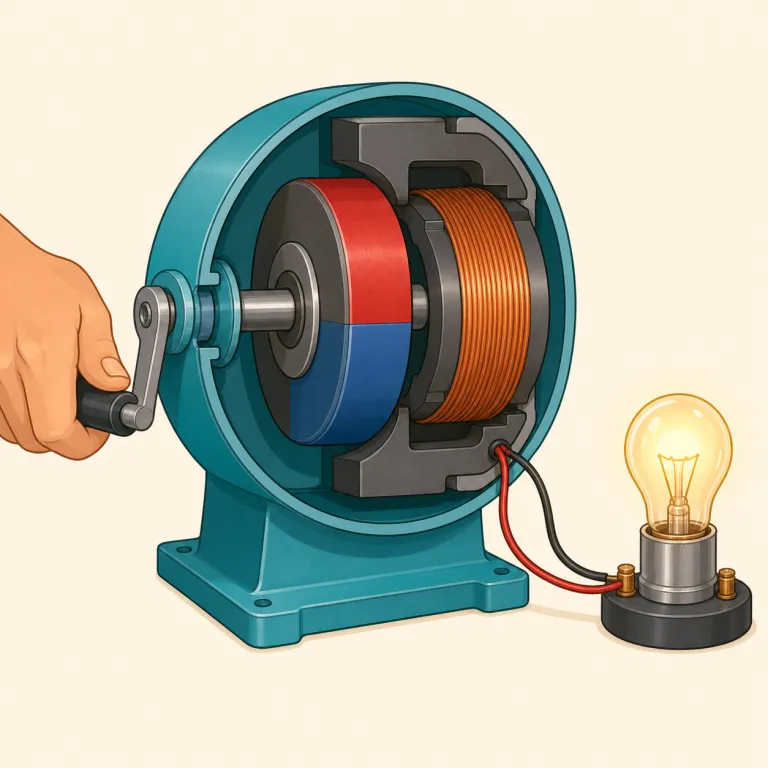 magneto（磁石発電機・名詞）の覚え方イラスト — magnet を知っていれば、まず「磁石で動く装置」という芯を置くと覚えやすいです