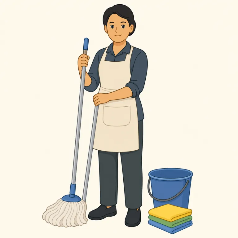 maid（家政婦、お手伝いさん・名詞）の覚え方イラスト — maid はまず housemaid / maid service で「家事をする人」と場面ごと覚えると残りやすい語