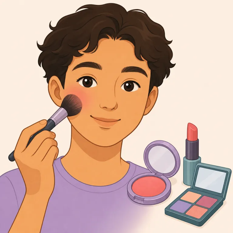 make-up（化粧・名詞）の覚え方イラスト — 句動詞 make up には「作り上げる」という意味があり、そこから「顔を作る＝化粧」という名詞 make-up が生まれたと考えると覚えやすい