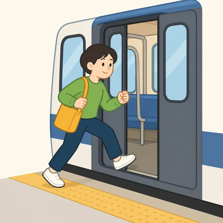 make（達する、間に合う・動詞）の覚え方イラスト — 「作る」の make が結果を成立させる語なら、この用法は予定された地点や基準まで自分を届かせて成立させる感覚です