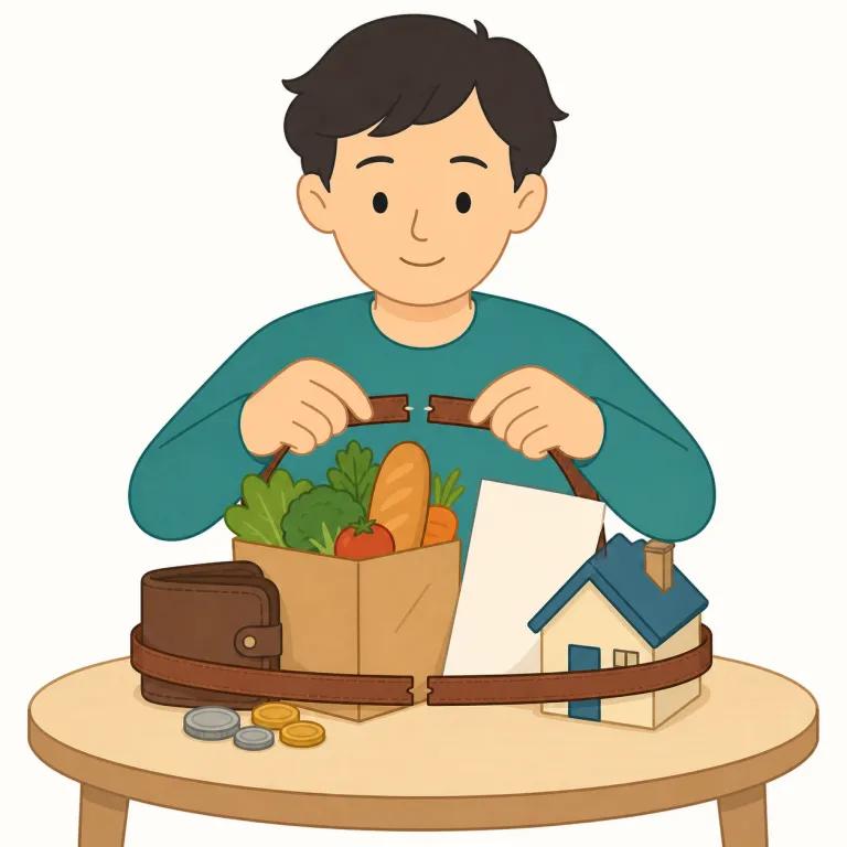 make ends meet（やりくりする・イディオム）の覚え方イラスト — このエントリでは「生計を立てる」という基本義そのものではなく、限られたお金を配分して何とか回す「やりくりする」感覚に注目します