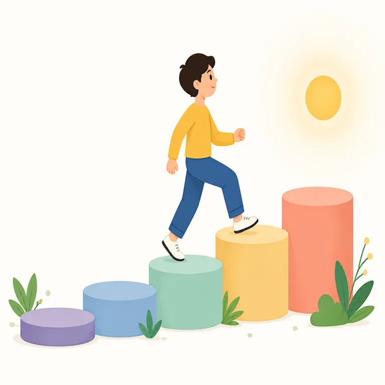 make progress（進歩する・イディオム）の覚え方イラスト — progress は「前進・進み具合」と捉え、make progress で「前進を生み出す」と覚えると定着しやすいです