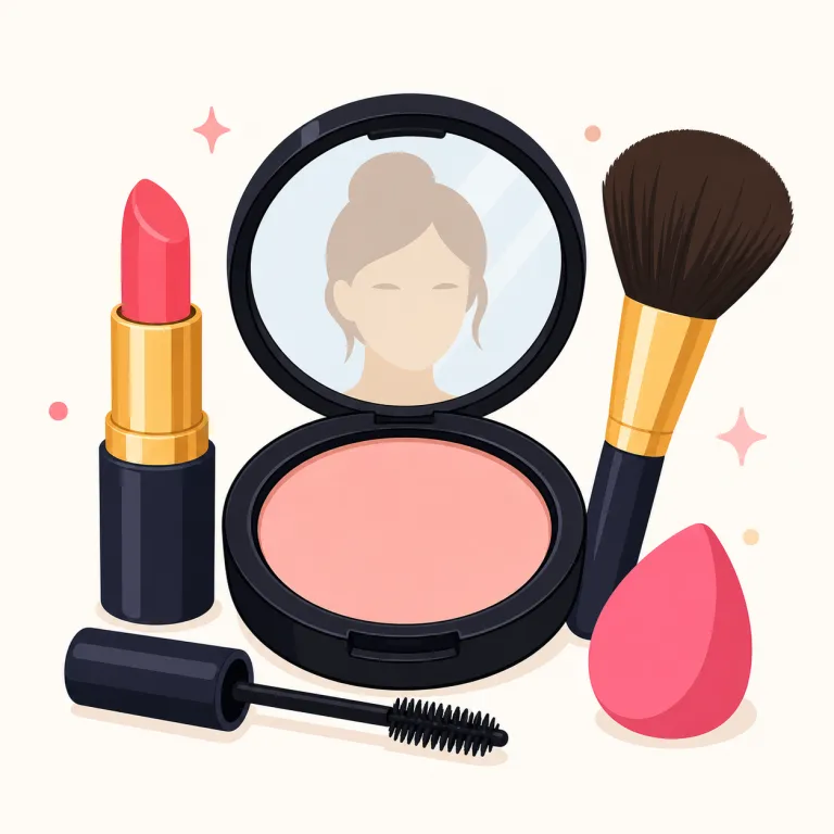 makeup（化粧、化粧品・名詞）の覚え方イラスト — makeup は make + up と見て、「何かを仕上げて完成させる make up」が名詞になった形だと捉えると残りやすいです