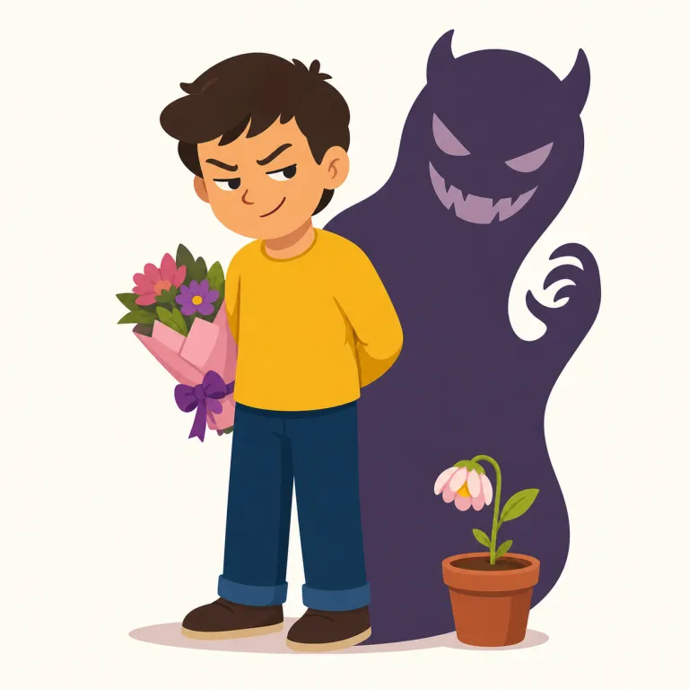 malevolent（悪意のある・形容詞）の覚え方イラスト — malevolent は、まず benevolent（親切な・善意のある）と反対語ペアで覚えると定着しやすいです
