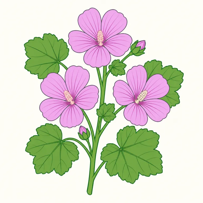 mallow（アオイ科の植物・noun）の覚え方イラスト