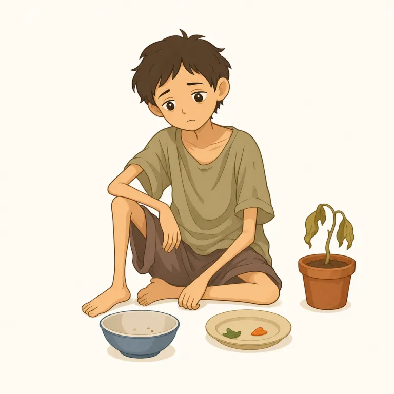 malnourished（栄養失調の・形容詞）の覚え方イラスト — mal- を「悪い・不十分」と見る癖をつけると、malfunction や malpractice と同じ型で覚えやすい