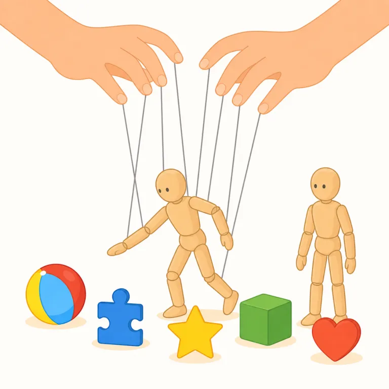 manipulation（操作・名詞）の覚え方イラスト — manipulation は、単なる機械の operation ではなく、人の感情、情報、市場などを自分に都合よく動かす「操作」を表すことがあります