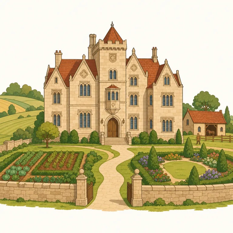 manorial（荘園の・形容詞）の覚え方イラスト — manorial は manor「荘園」に -ial が付いた形容詞です