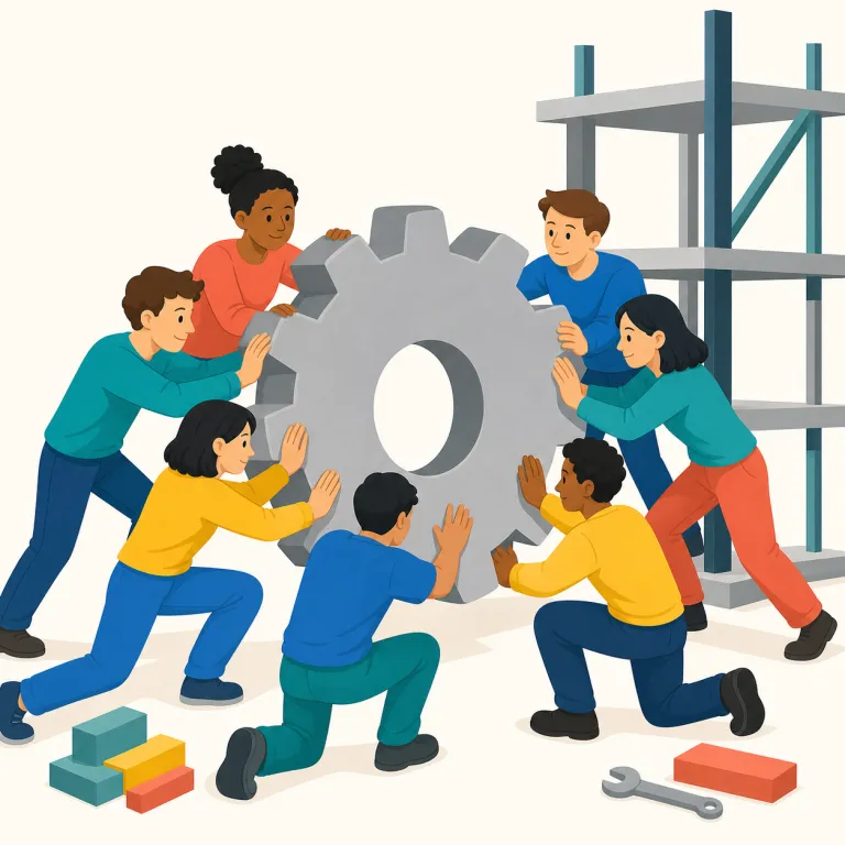 manpower（労働力・名詞）の覚え方イラスト — man「人間」＋ power「力」で、「仕事に使える人の力、つまり人手」と覚えると定着しやすいです